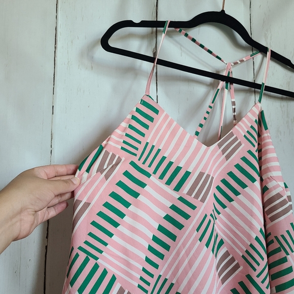 Loveriche halter mini dress pink & green retro v-neck racerback new Size small - Picture 2 of 6